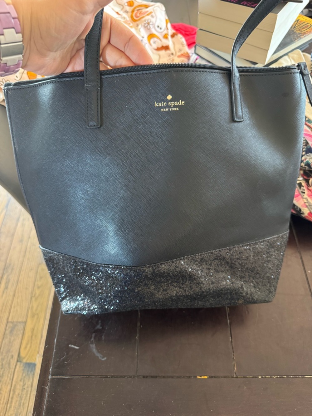 kate spade Black Tote with Glitter Accent